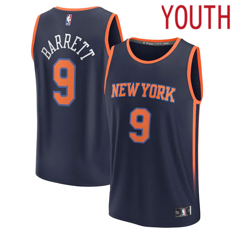 Youth New York Knicks #9 RJ Barrett Fanatics Branded Navy Statement Edition 2022-23 Fast Break Player NBA Jersey